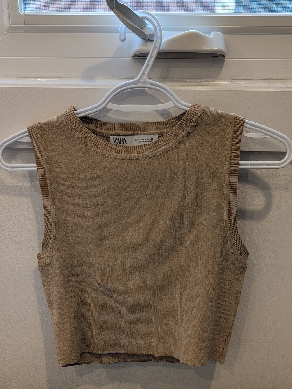 Zara Knit Sleeveless Crop Top in Beige